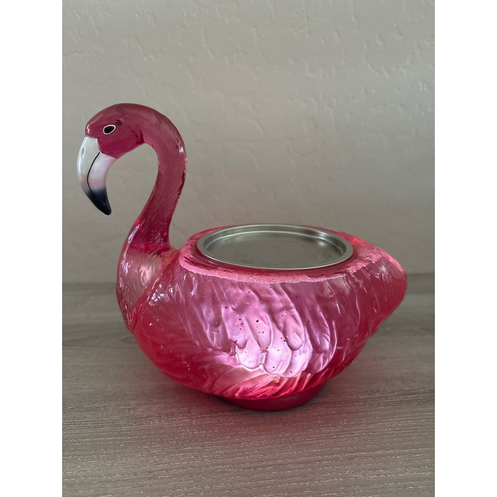 Bath & Body Works Pink Flamingo GlitterWater Globe 3 Wick Light Up Candle Holder